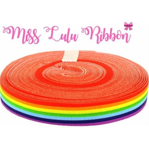 5/8"16mm Rainbow Stripe Printed Fold Over Elastic Ribbon Stretch ribbon Dily handmade Knot Hair bows 10 yards HT01-FE016-01705