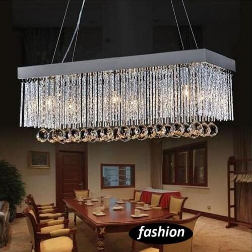 Modern Luxury Crystal LED Restaurant Chandelier Rectangle E14 Indoor Pendant Lamp Contracted Lighting fixture for bedroom