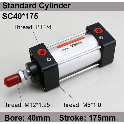 SC40*175 SC Series Standard Air Cylinders Valve 40mm Bore 175mm Stroke SC40-175 Single Rod Double Acting Pneumatic Cylinder