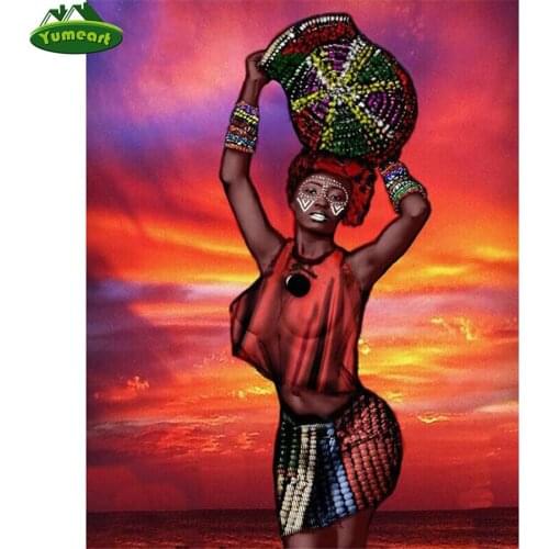 Needlework Diamond Embroidery Sunset African Woman Diy Diamond Painting,stitch Cross,embroidery for Children Puzzles Mosaic Art