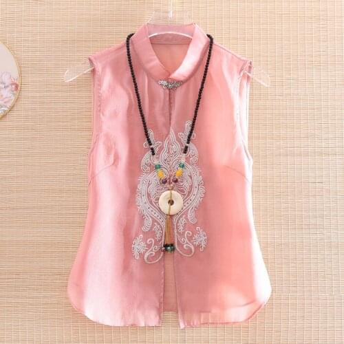 High-end Summer Women Vest Top Chinese Style Retro Embroidery Floral Elegant Lady Vest Female S-XXL