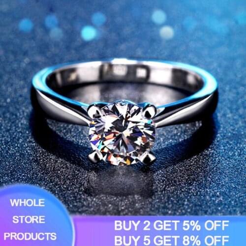 YANHUI With Certificate 18K Stamp Pure Solid White Gold Ring Round Solitaire 8mm 2.0ct Lab Diamond Wedding Rings For Women CR128