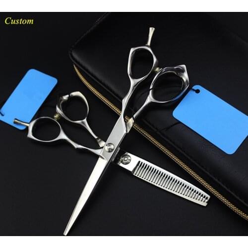 Custom japan 440c 6 inch sliver cut hair cutting scissors barber makas thinning shears haircut scissor hairdressing scissors set