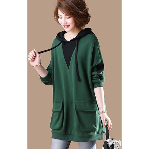 Hoodies Women Oversize Sweatshirt Ladies Long Sleeve Top Vintage Clothes Midi Tunic 100% Cotton Stitch Loose Casual