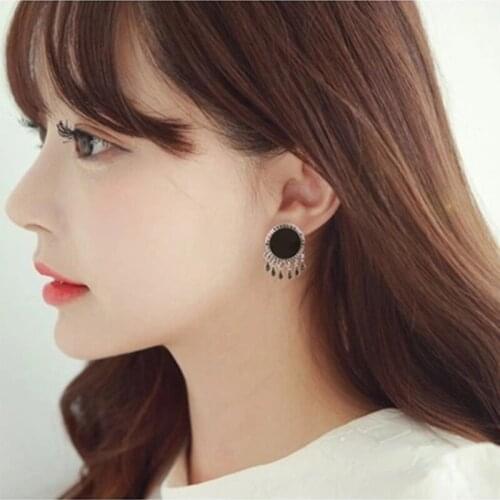 Boho Blue Black Rhinestone Dreamcatcher Stud Earrings for Women Summer Dream Catcher Tassel Earring Studs Korean Fashion Jewelry