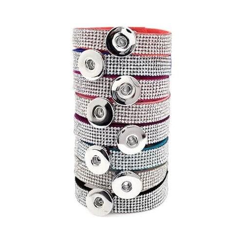 8 Colors Fashion Multilayer Rhinestone Leather Bracelet Crystal 18mm Snaps Button Bracelets&bangles For Women Fine Jewelry