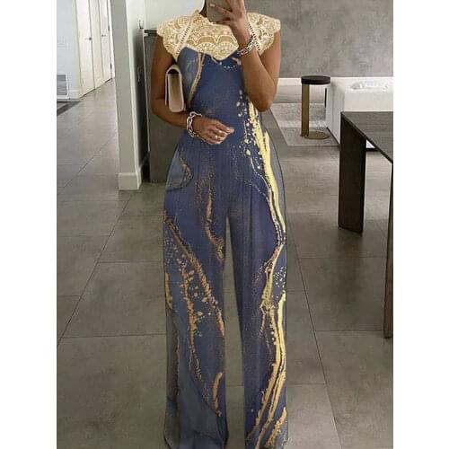 Vintage Abstract Printed Jumpsuit Women Sexy Sleeveless Strappy Bodysuit Romper 2021 Summer Ladies Casual Pocket Loose Playsuit