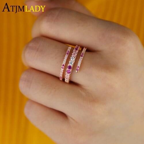 2020 Rose Gold Color Fashion Jewelry Red Pink White Colorful Cz Engagement Rings For Women Wrap Cubic Zirconia Cz Eternity Ring