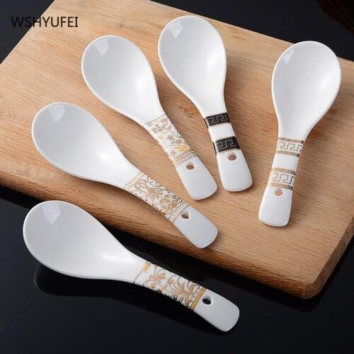 10 smooth and delicate ceramic spoons, high-temperature roasted gold, high-end drinking, bone china European-style spoons