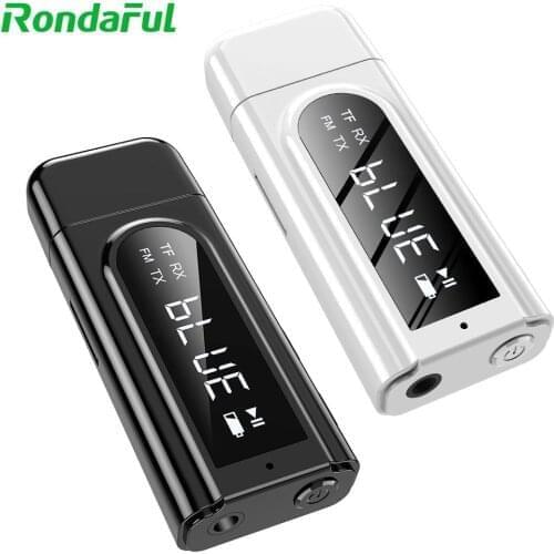 2 IN 1 Bluetooth 5.0 Receiver Car LED Transmitter Aux FM Modulator TF Card Reader with Microphone Hand Free Calling 3.5MM Cable