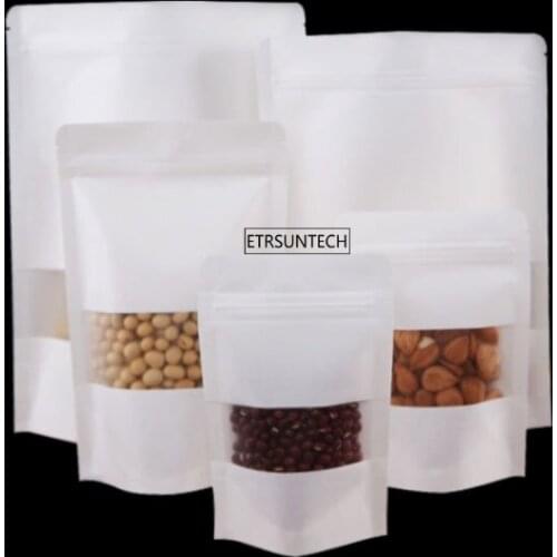 200pcs White Kraft Paper Zipper Packaging Bags with Clear Window Resealable Zipper Pouches For Candy Snack Package