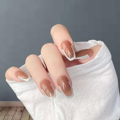 24pcs Fake Nails With Designs Nude Color Round Head Type Long Style Fashion Manicure Save Time False Nails Press On With Glue Dl