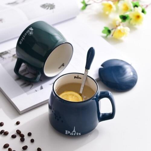350ml Ceramic Cups Coffee Mugs With Spoon Landmark Home Office Drinkware Milk Water Juice Coffee Cup