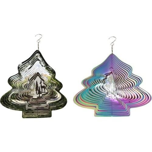 3D Colourful Silver Wind Spinner Christmas Decoration For Home Outdoor Metal Pendant Christmas Ornaments Garden Yard Hanging