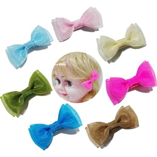 7pcs/pack Organza Bow Hair Clip 2.5 Inches Bows for Baby Girl Hairpins for kids Hair Accessories Toddlers Hairpins