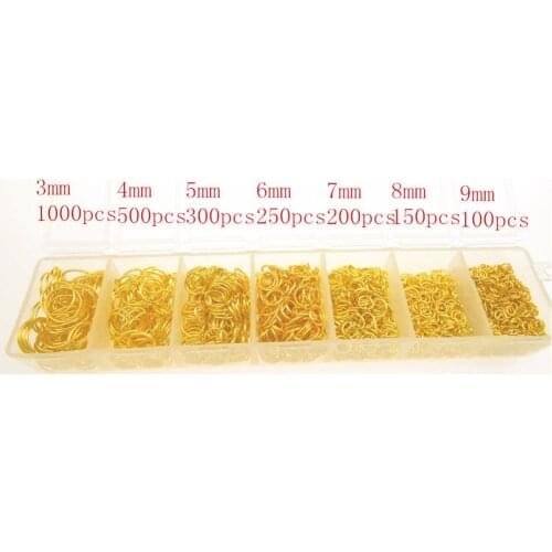 Free wholesale Lot 2400pcs 3-4-5-6-7-8-9mm 18KG Yellow Gold Components 925 silver jewelry findings jump rings a box FJ-04