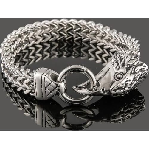 Hawk Eagle Head Bracelet For Men Hip Hop Rocker Stainless Steel Mens Jewellery Friendship Bracelets 12MM Wide Chain 22.5CM Long