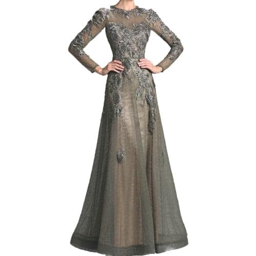 Elegant green new bride mother dress A type tulle lace plus size groom long dress for wedding