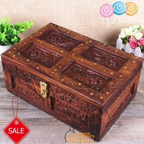 India Pakistan Antique Walnut Wood Jewelry Handmade stereo cassette sandwich large jewelry box