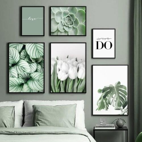White Tulip Cactus Monstera Green Plant Canvas Painting Nordic Posters and Prints Tropical Wall Art for Living Room Decor