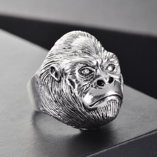 Cool Punk Personality Creative Unique Hip Hop Silver Color Ape head Ring For Men Fashion Jewelry Gift