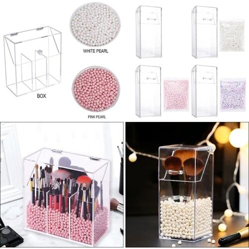 Cosmetic Storage Box Large Capacity Multi-grid Dustproof Makeup Brush Container Nail Polish Display Stand Holder with Pearl