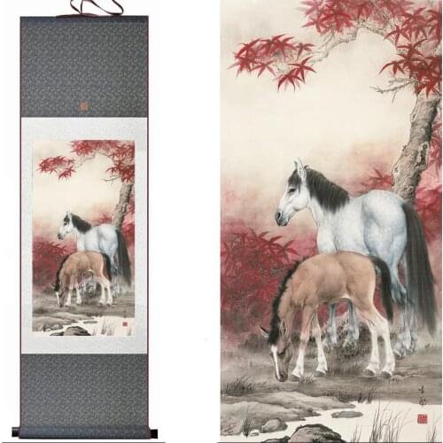 Horse Traditional Chinese art painting Horse art painting Silk scroll art Horse painting
