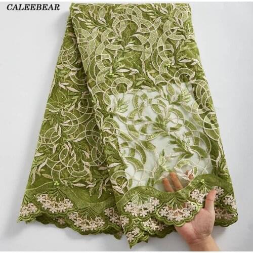 Mint Green African Lace Fabric 2021 High Quality Tulle French Lace Fabric Embroidered Nigerian Lace Beaded For Women Dress S2406