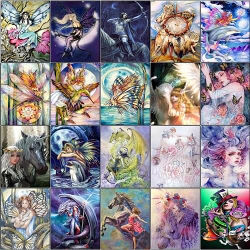 Full square 5d diamond painting kit Woman and animals cartoon dolphin butterfly dragon horse unicorn complet Cross stitch mosaic