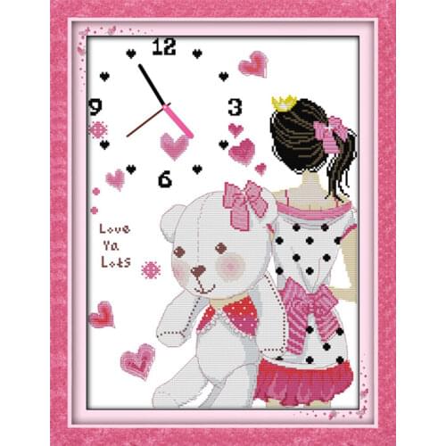 When I miss you cross stitch kit 14ct 11ct count print canvas wall clock stitching embroidery DIY handmade needlework