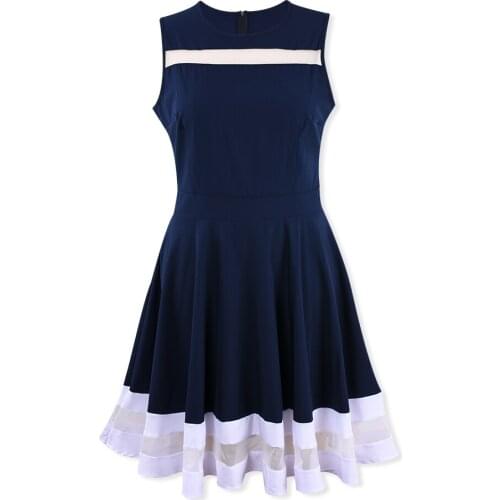 New Fashion Color Block Mesh Dress Sleeveless O-Neck Patchwork Perspective Zipper Streetwear Casual Dress Vestidos