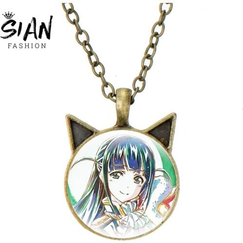 New Trendy Anime Hikari Maya Cat Ear Pendant Necklace Cosplay Art Photo Glass Long Chain Necklaces for Unisex Gifts Accessories