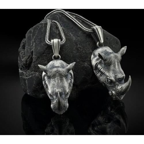Rhino head pure tin material pendant men domineering necklace animal personality sweater chain pendant chain necklaces