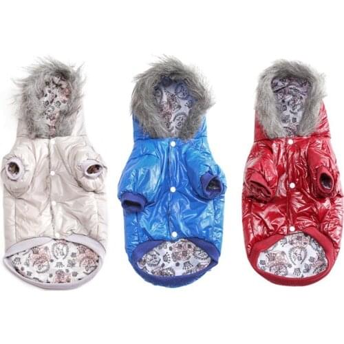 Dog Hooded Parkas Winter Warm Small Medium Pet Cool Pocket Collar Cotton Jacket PU Stain Resistant Coat Puppy Clothes