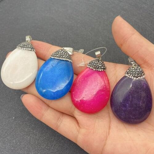 Natural Semi-precious Stone Pendant Drop Shape Blue Crystal Pendant for DIY Necklace Jewelry Making Charm Accessories Wholesale