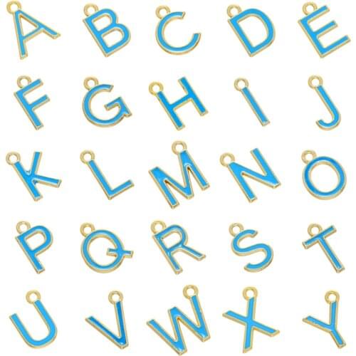 ZHUKOU Blue Brass gold letter Charms Enamel Pendants for Women DIY handmade Necklace earring jewelry accessories wholesale VD928