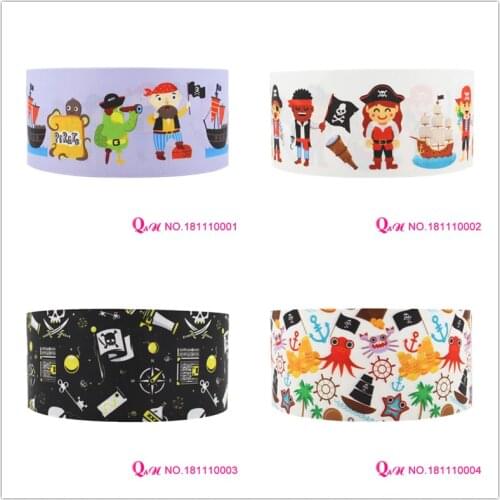 Q&N ribbon 16mm 22mm 25mm 38mm 50mm 75mm pirate printed grosgrain/FOE ribbon webbing 50yards/roll for headband