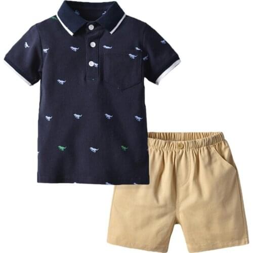 2019 Newborn Boys Dinosaur Print Shirt Short Sleeve +Shorts Cotton Soft Outfit Two-Piece Cool Set For 0-5T