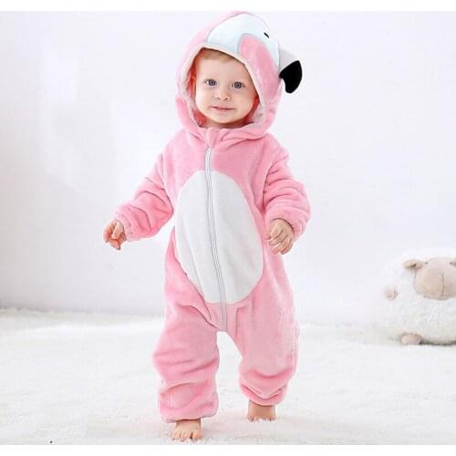 SALEROAD Cute Cartoon Flannel Kigurumi Baby Rompers Novelty Flamingo Cotton Baby Boys Girls Animal Rompers New Born Babys Sets