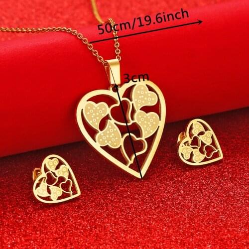 Heart Pendant Earrings Necklaces Jewelry Set For Women Men Hip Hop Jewelry