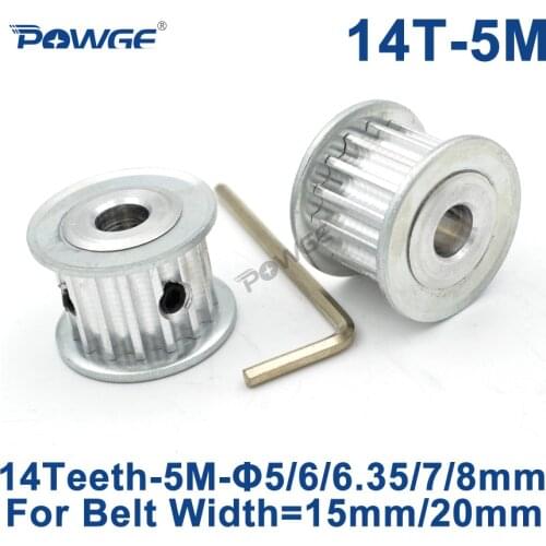 POWGE HTD 5M 14 Teeth Synchronous Timing Pulley Bore 5/6/6.35/7/8mm for Width 15/20mm HTD5M Belt gear 14-5M-15 AF 14Teeth 14T
