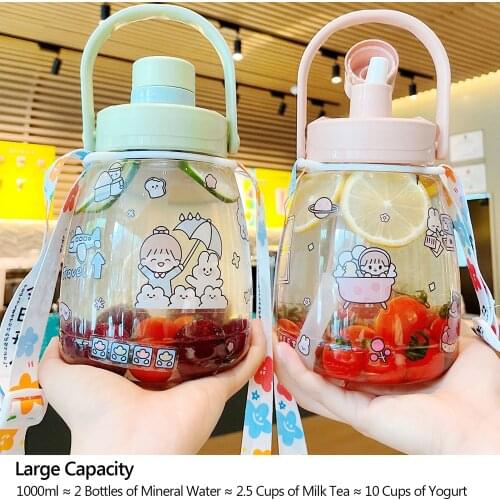 Water Bottle Sports 1100ml/1300ml Plastic Portable Water Bottle for Drinking Tea Mug Outdoor Camping Coffee Tea Cup with Straps
