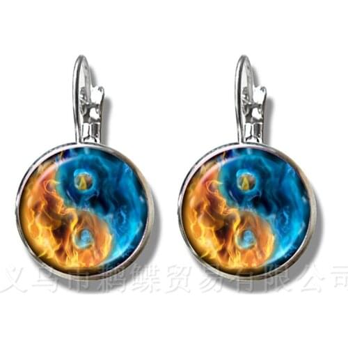 Yin Yang Glass Cabochon Earrings 16mm Glass Dome Silver Plated Stud Earrings China Tia Chi Jewelry YinYang Gift For Friends