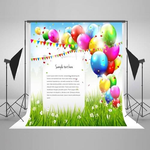 VinyLBDS Colorful balloons photography backgrounds Customize Stage Photo Backdrops Grass Backdrop for Children Photo Studio