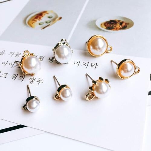 White K Gold Plated Pearl Stud Earrings Jewelry Component Ear Drop Charms Handmade Diy Material 10pcs