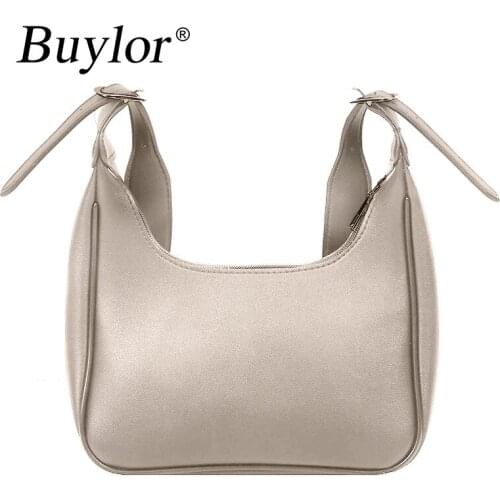Buylor Female Shoulder Bag PU Leather Street Crescent Retro Mini Underarm Bag Simple Casual Women Crossbody Bag