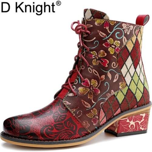 New Ankle Boots For Women Winter Genuine Leather Boots Female Shoes Lace Up Zipper Women High Heels Motorcycle Booties 2020 Hot