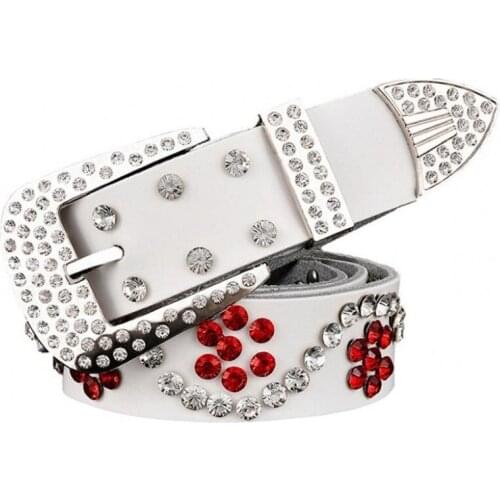 Woman belts genuine leather high quality cow skin female strap fashion designer brand crystal pin metal buckle