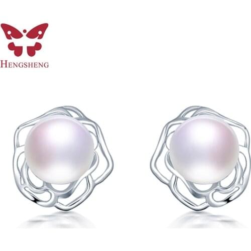 HENGSHENG 8-9 mm freshwater white pearl earrings for oso women pendientes 925 sterling silver earring brincos bijoux jewelry