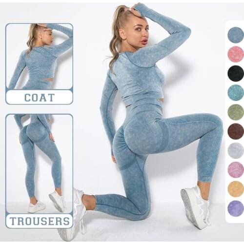 Fitness Gym Sets 2pcs Sports Push Up Suits High Strech Strunch Yoga Leggings Sets Workout Outfit Women Running Yoga Suits